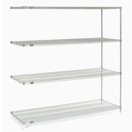 Nexel 5 Tier Stainless Steel Wire Shelving Add-On Unit, 72W x 18D x 74H A18727S5